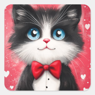 Sticker Carré Tuxedo Cat Valentine
