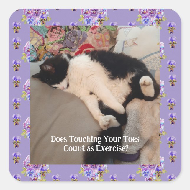 Sticker Carré Tuxedo Chat Cute Joyeux Anniversaire Touch Toes Ca (Devant)