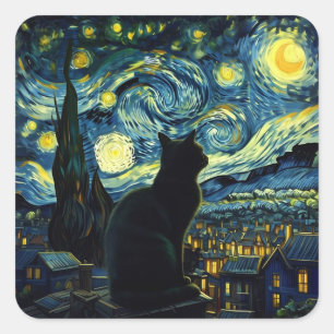 Sticker Carré Tuxedo Chat Starry Nuit Tuxedo Propriétaire du Cha