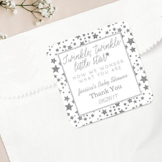 Sticker Carré Twink, Twinkle Little Star Baby shower Merci (Créateur téléchargé)