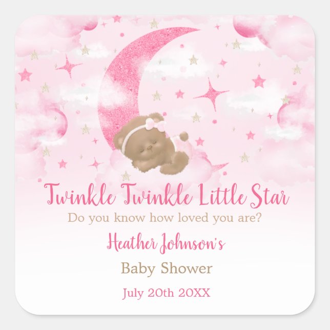 Sticker Carré Twinkle Twinkle Little Star Bear Baby shower (Devant)