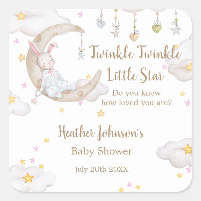 Sticker Carré Twinkle Twinkle Little Star Bunny Baby shower (Devant)