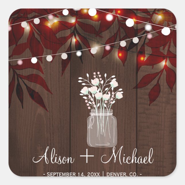 Sticker Carré Twinklights rustique automne mason bocal mariage (Devant)