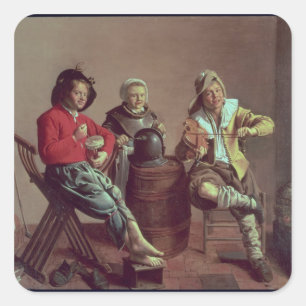Sticker Carré Two Boys and a Girl Making Music, 1629