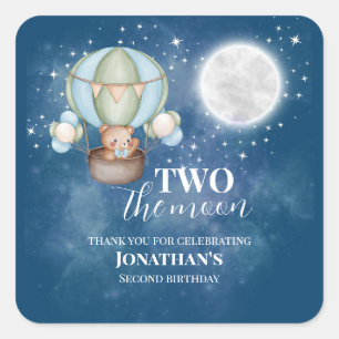 Sticker Carré Two The Moon Boy Bear Balloon 2e Anniversaire