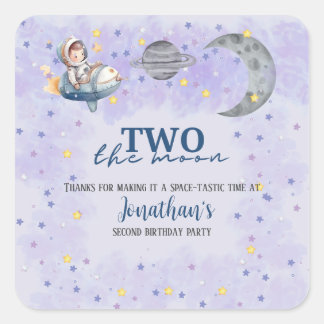 Sticker Carré Two The Moon Boy Space Rocket 2nd Birthday 