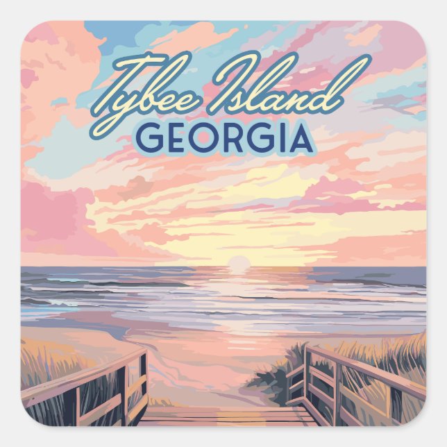 Sticker Carré Tybee Island Georgia Sunrise Beach Savannah (Devant)