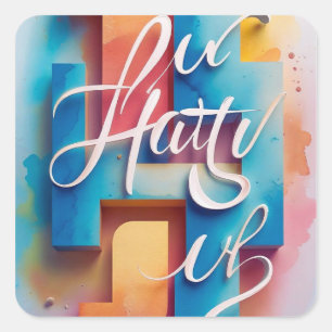 Sticker Carré Typographie 3D inspirante - Gradien "Hate U"