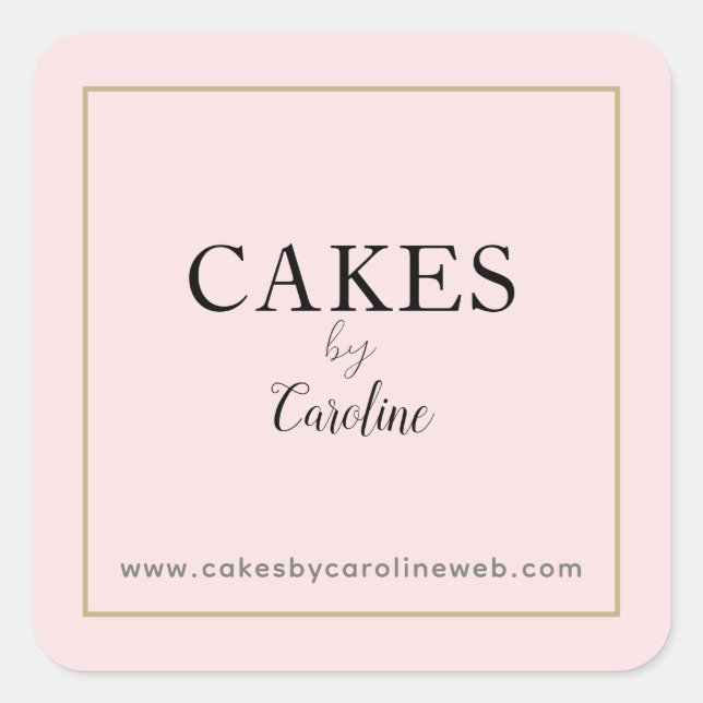 Sticker Carré Typographie Chic Nom Blush Pink Business Website (Devant)
