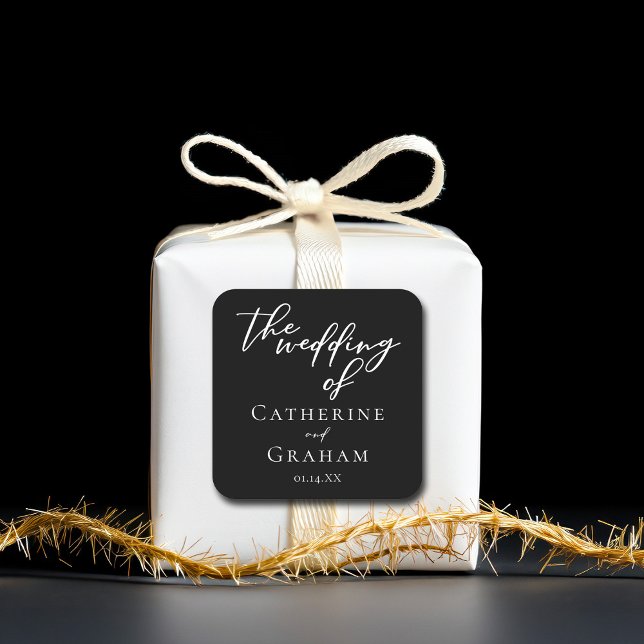 Sticker Carré Typographie noir blanc simple Mariage hiver chic (Créateur téléchargé)