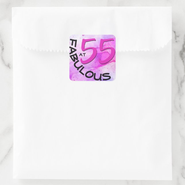 Sticker Carré Typographie rose "55 et fabuleux" Anniversaire (Sac)