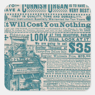 Sticker Carré Typographie Turquoise vintage Cornish Orgue Instru