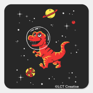Sticker Carré Tyrannosaurus rouge Rex Dinos dans l'espace