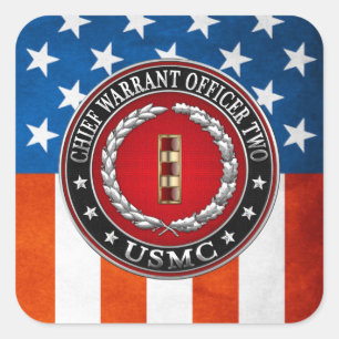 Sticker Carré U.S. Marines : Garantie en chef deux (usmc CWO-2)