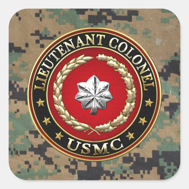 Sticker Carré U.S. Marines : Lieutenant-colonel (USMC LtCol) [3D (Devant)