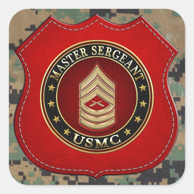Sticker Carré U.S. Marines : Sergent maître (usmc MSgt) [3D] (Devant)