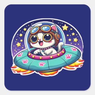 Sticker Carré UFO Happy Kitty
