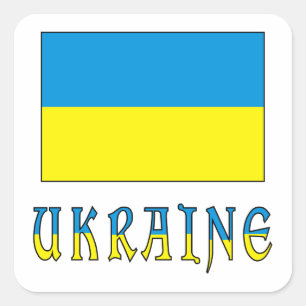 Sticker Carré Ukraine et drapeau ukrainien