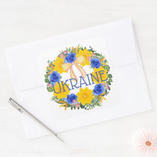 Sticker Carré Ukraine Ukrainienne Fleurs de couronne Foi Espoir