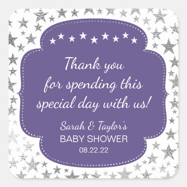 Sticker Carré Ultra Violet Silver Twinkle étoiles merci pour (Devant)