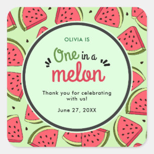 Sticker Carré Un à Melon Été 1er Anniversaire Merci