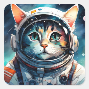 Sticker Carré Un astronaute de chat imaginaire
