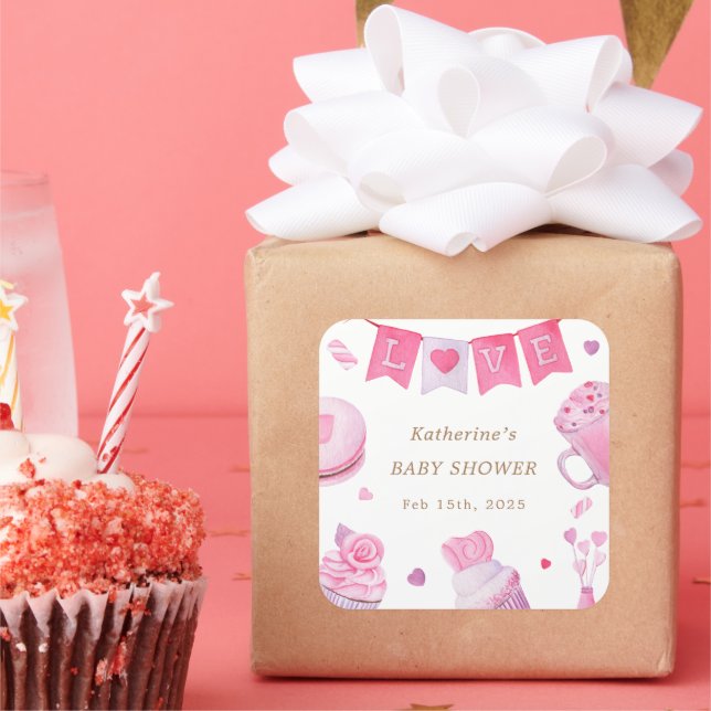 Sticker Carré Un Baby shower rose Un Peu Chéri (Fête)