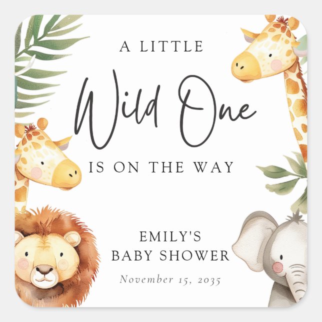 Sticker Carré Un Baby shower Safari Un Peu Sauvage (Devant)