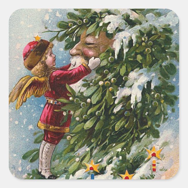 Sticker Carré "Un baiser de souris pour Père Noël" (Devant)