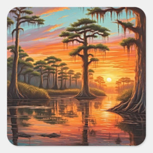 Sticker Carré Un beau coucher de soleil sur le Bayou