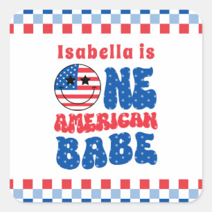 Sticker Carré Un Bébé Américain 4 juillet 1er Anniversaire