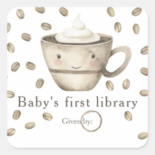 Sticker Carré Un bébé brasse du café - la première bibliothèque