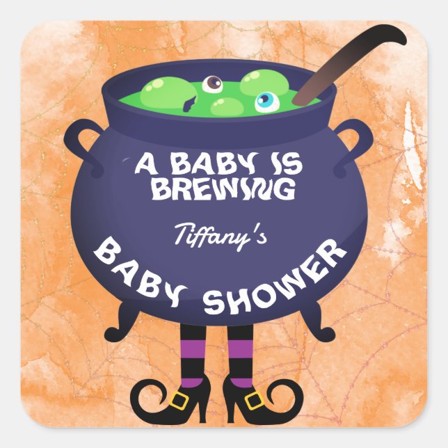 Sticker Carré Un bébé brasse un Baby shower d'Halloween (Devant)