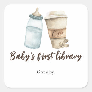 Sticker Carré Un bébé prépare du café - la première bibliothèque