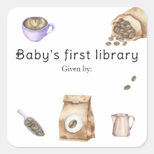 Sticker Carré Un bébé prépare du café - la première bibliothèque