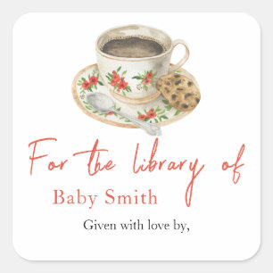 Sticker Carré Un bébé prépare du café - pour la bibliothèque de