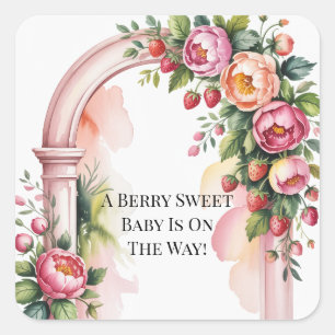 Sticker Carré Un bébé sucré aux fruits arrive Fête prénatale