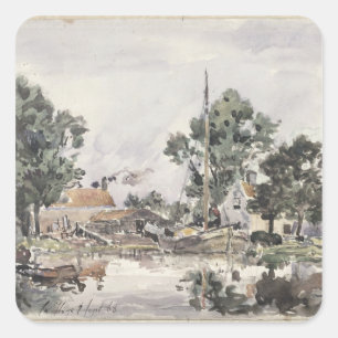 Sticker Carré Un canal à La Haye, 1868