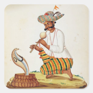 Sticker Carré Un charmeur de serpent indien avec un cobra, d'un