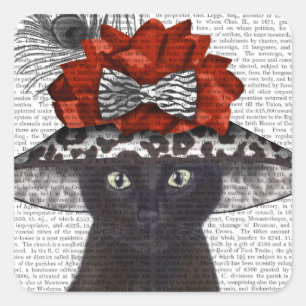 Sticker Carré Un chat noir avec un Casquette fabuleux