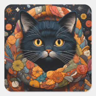 Sticker Carré Un chat noir dans un chandail floral