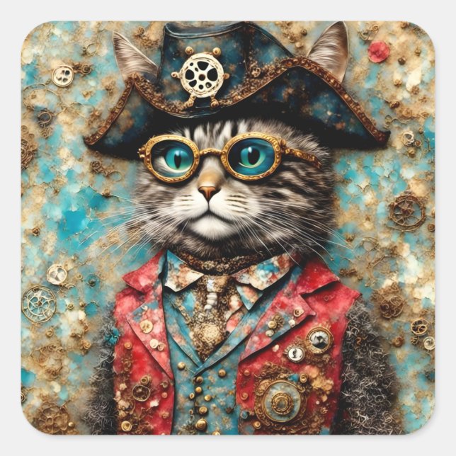 Sticker Carré Un chat pirate (Devant)