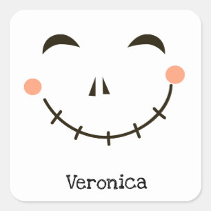 Sticker Carré Un citrouille souriant mignon et personnalisé