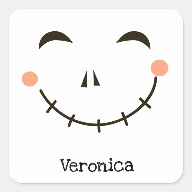 Sticker Carré Un citrouille souriant mignon et personnalisé (Devant)