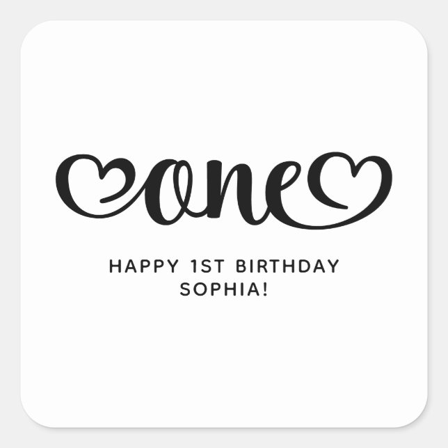 Sticker Carré Un Coeur mignon Script 1er anniversaire (Devant)