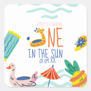 Sticker Carré Un dans le soleil pour la fête d'anniversaire de l