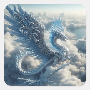 Sticker Carré Un dragon entouré de nuages