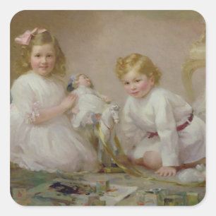 Sticker Carré Un frère et une soeur jouent, 1915