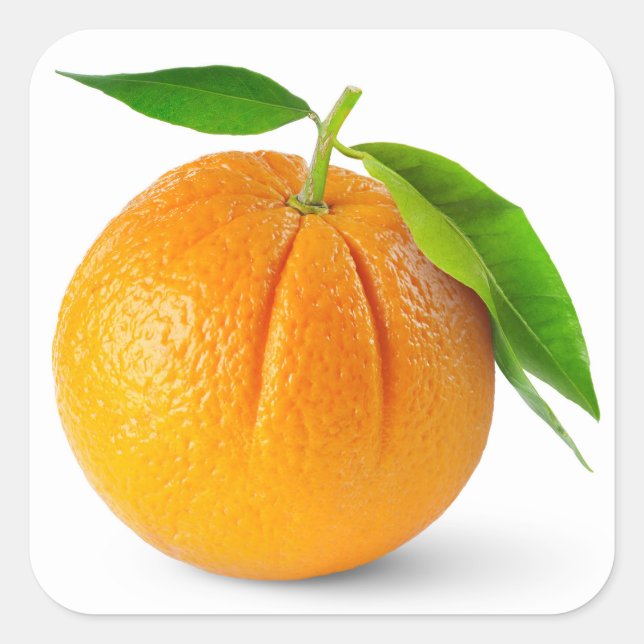 Sticker Carré Un fruit à l'orange avec des feuilles (Devant)