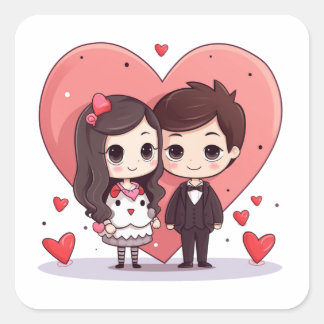 Sticker Carré Un garçon et une fille deux couples